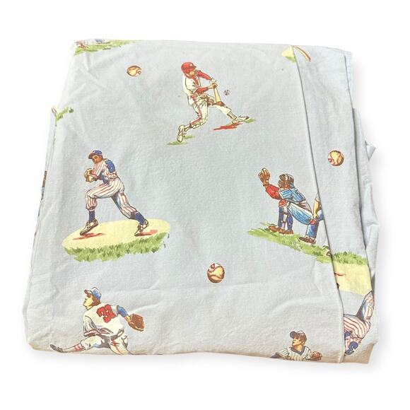 Pottery Barn Kids Other - Pottery Barn Kids Vintage Baseball Organic Flat Sheet Full Blue